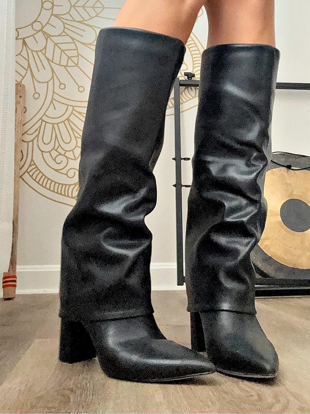 Marc Fisher LTD Lalita Black Leather Foldover Boots